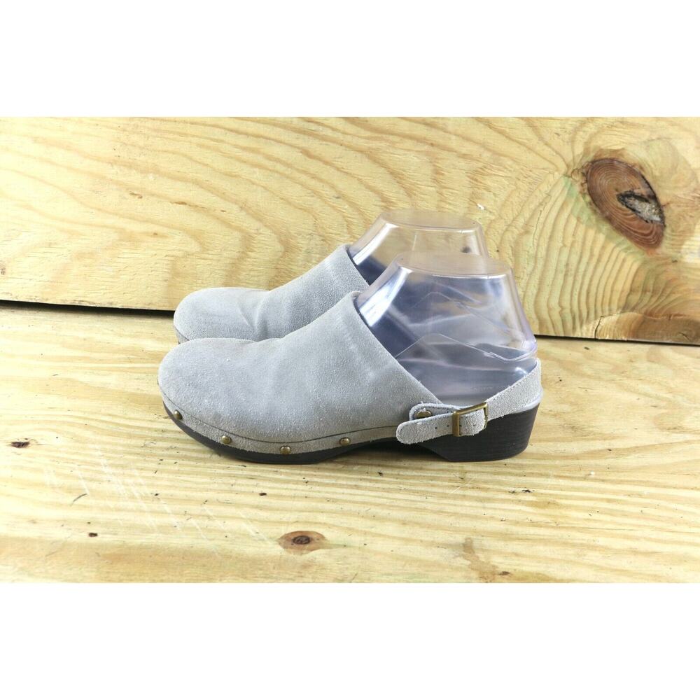Lands End Shoes Clogs Womens Sz 6M Gray Suede Buckle Mules Slip On Comfort